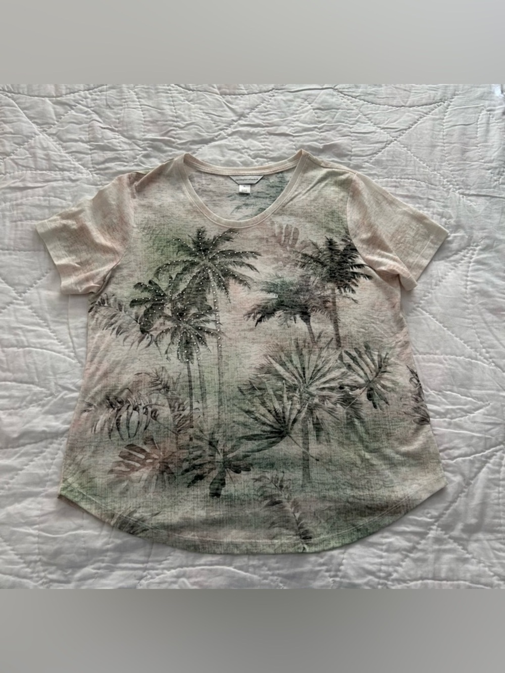 Christopher & Banks T-shirt Tropical Palm Womens XL Green Beach Coastal Aunt